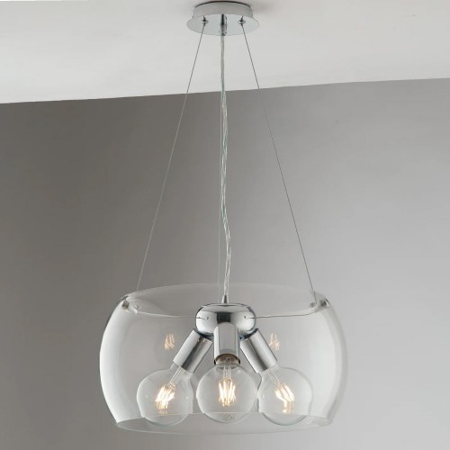 Lampadario Trasparente con Diffusore in Vetro Moderno Luce a Sospensione