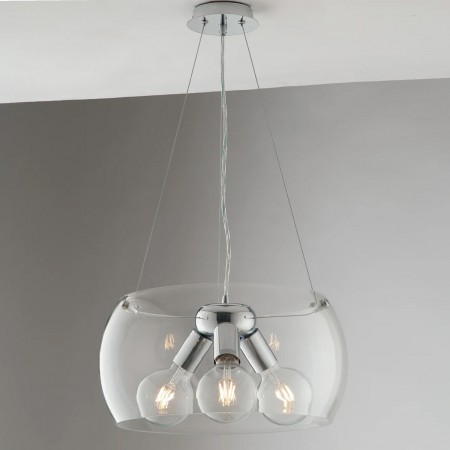 Lampadario Trasparente con Diffusore in Vetro Moderno Luce a Sospensione
