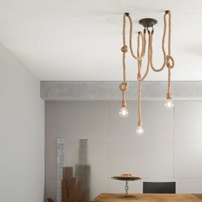 Plafoniera con 3 Punti Luce Lampada a Soffitto in Corda Vintage 2