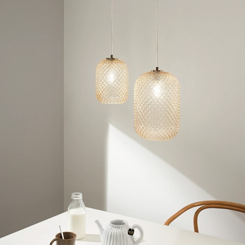 Lampadario a Sospensione in Vetro Cristallo Ambra Elegante Luce da Interno