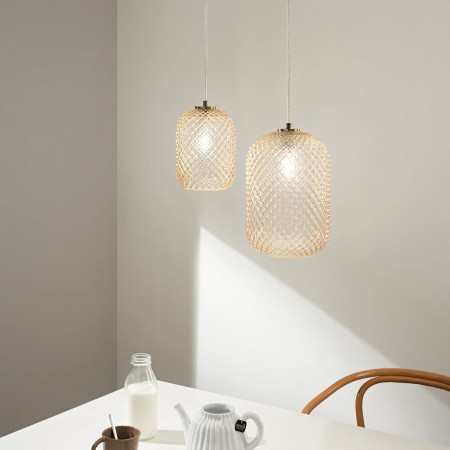 Lampadario a Sospensione in Vetro Cristallo Ambra Elegante Luce da Interno