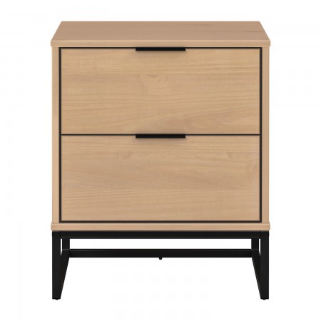 Comodino con 2 Cassetti per Camera da Letto in Legno e Metallo Moderno
