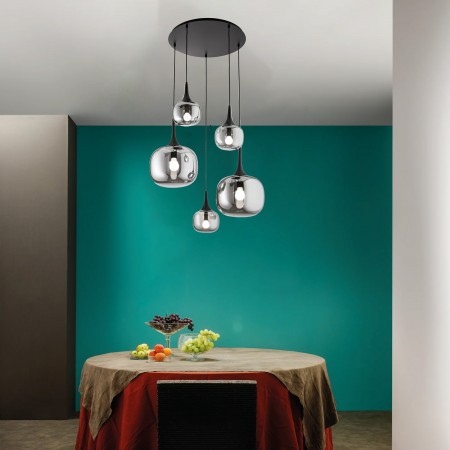 Lampadario a Sospensione in Vetro con 5 Punti Luce Elegante da Soffitto