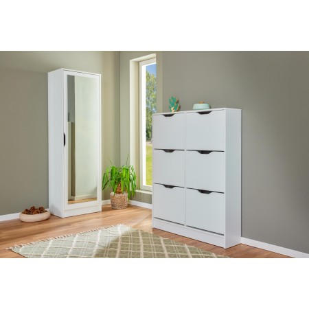 Armadio Scarpiera con Specchio Mobile Alto Bianco in Legno Porta Scarpe