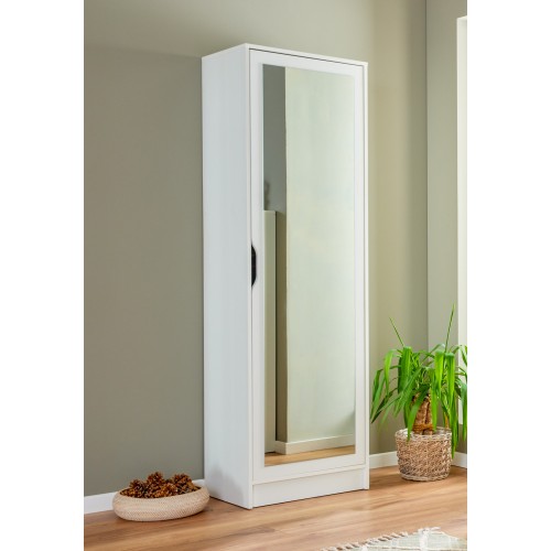 Armadio Scarpiera con Specchio Mobile Alto Bianco in Legno Porta Scarpe