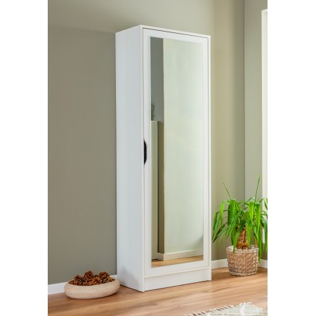 Armadio Scarpiera con Specchio Mobile Alto Bianco in Legno Porta Scarpe