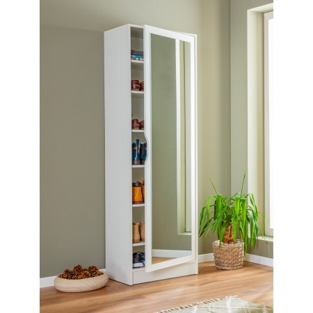 Armadio Scarpiera con Specchio Mobile Alto Bianco in Legno Porta Scarpe