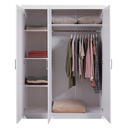 Armadio tre 3 Ante in Legno Mobile Guardaroba Bianco per Camera da Letto