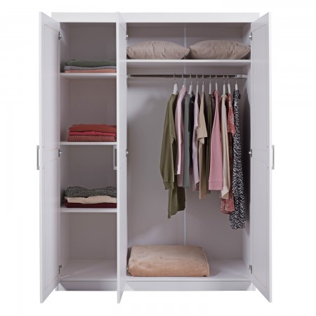 Armadio tre 3 Ante in Legno Mobile Guardaroba Bianco per Camera da Letto