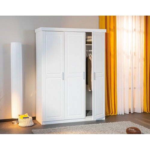 Armadio tre 3 Ante in Legno Mobile Guardaroba Bianco per Camera da Letto