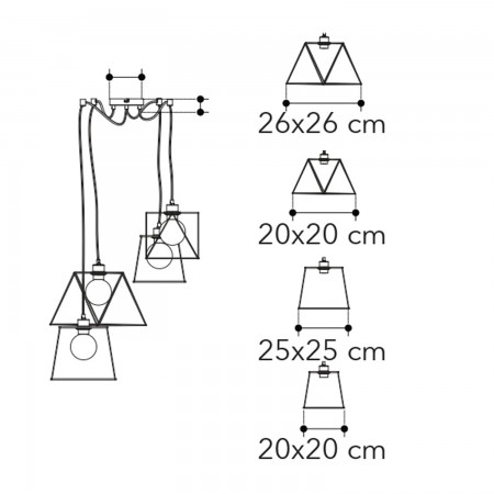 Lampadario a Sospensione in Metallo con 4 Punti Luce Moderno da Soffitto