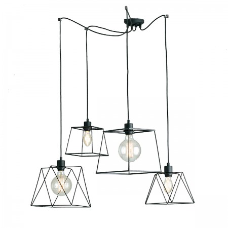 Lampadario a Sospensione in Metallo con 4 Punti Luce Moderno da Soffitto