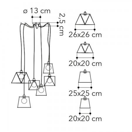 Lampadario con 6 Punti Luce Moderno da Soffitto a Sospensione in Metallo