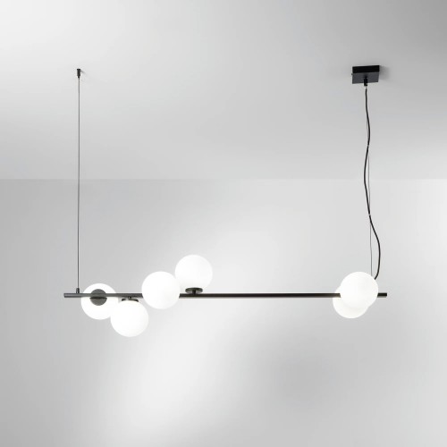 Lampadario a Sospensione Lampada in Metallo Nero Elegante 6 Punti Luce