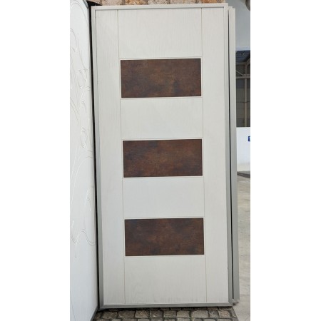 Portone Blindato per Esterno con Pannello Bianco e Inserti Corten
