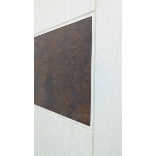 Portone Blindato per Esterno con Pannello Bianco e Inserti Corten