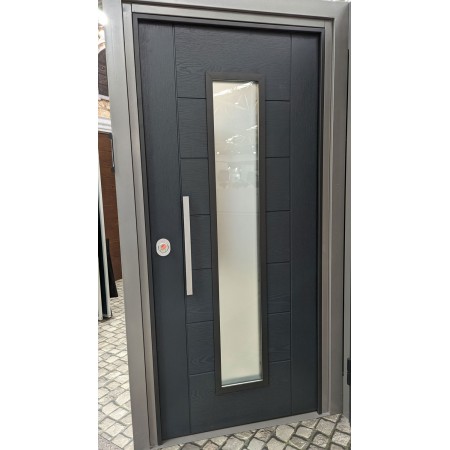 Portoncino con Vetro Porta Blindata per Esterno Pannello in Vetroresina Grigio | BricoShop24