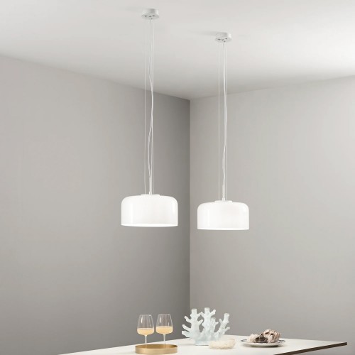Luce in Vetro Soffiato Bianco Lampadario a Sospensione Elegante da Interno