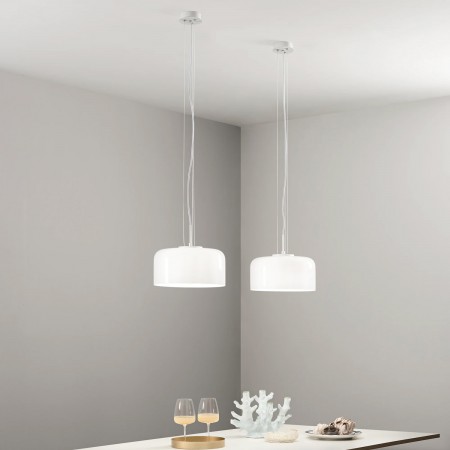 Luce in Vetro Soffiato Bianco Lampadario a Sospensione Elegante da Interno