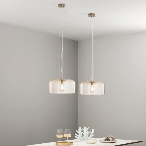 Lampadario Ambra a Sospensione Elegante da Interno Luce in Vetro Soffiato