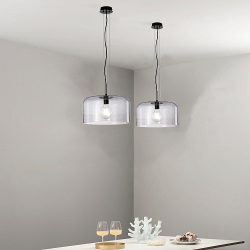 Luce in Vetro Soffiato Grigio Lampadario da Interno a Sospensione Elegante