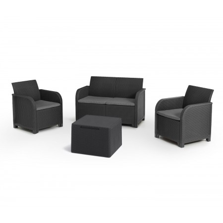 Salotto da Esterno Effetto Rattan Grafite Lounge Divano con Cuscini
