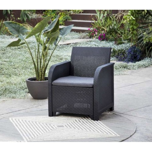 Salotto da Esterno Effetto Rattan Grafite Lounge Divano con Cuscini