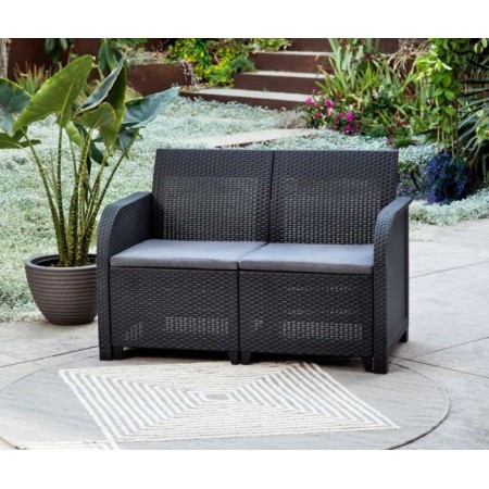 Salotto da Esterno Effetto Rattan Grafite Lounge Divano con Cuscini