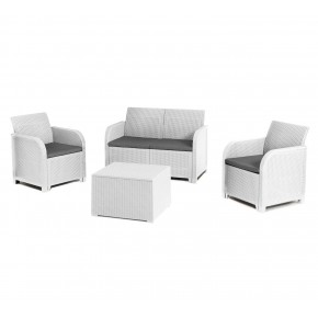 Salotto da Esterno Effetto Rattan Bianco Lounge Divano con Cuscini