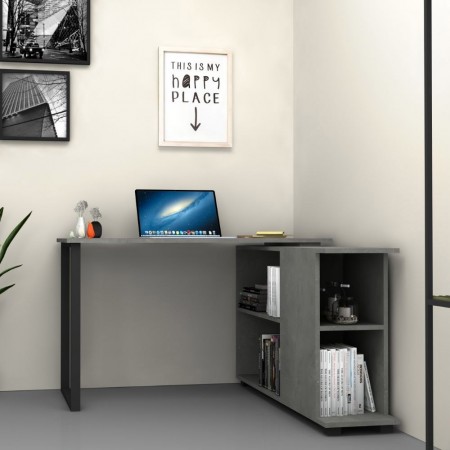 Scrivania Cemento Angolare 120x60 cm con Libreria Reversibile