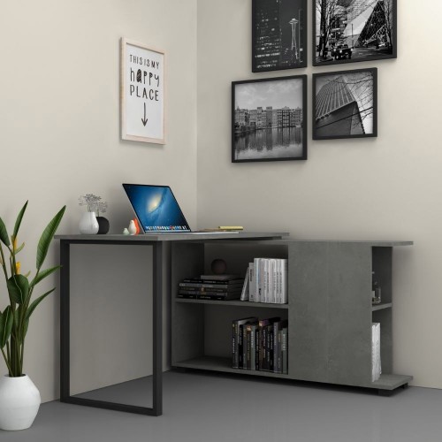Scrivania Cemento Angolare 120x60 cm con Libreria Reversibile