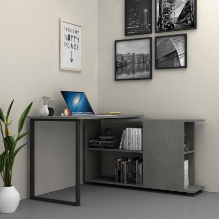 Scrivania Cemento Angolare 120x60 cm con Libreria Reversibile