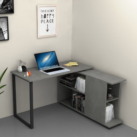 Scrivania Cemento Angolare 120x60 cm con Libreria Reversibile
