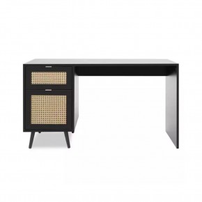 Scrivania Nera 130x55 cm con Anta e Cassetto Vimini
