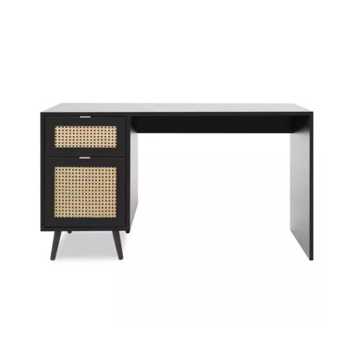Scrivania Nera 130x55 cm con Anta e Cassetto Vimini