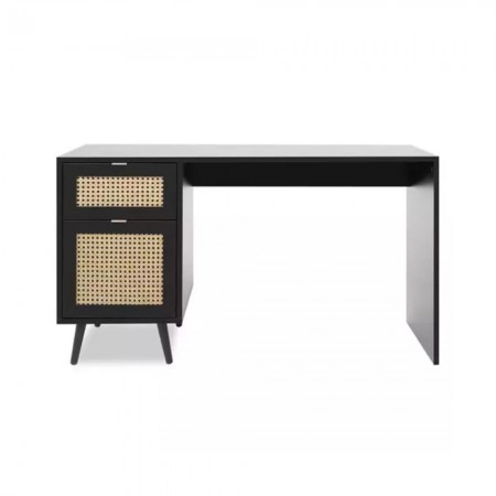 Scrivania Nera 130x55 cm con Anta e Cassetto Vimini