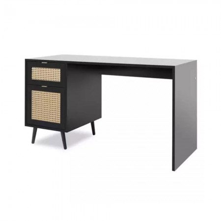 Scrivania Nera 130x55 cm con Anta e Cassetto Vimini