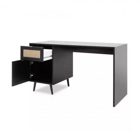 Scrivania Nera 130x55 cm con Anta e Cassetto Vimini