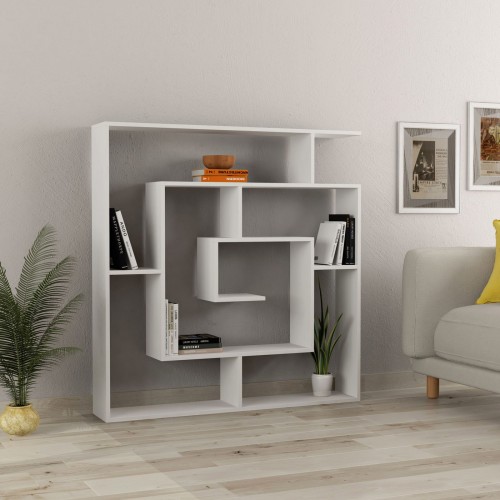 Libreria Bianca Labirinto Moderna Mobile in Legno 5 Ripiani