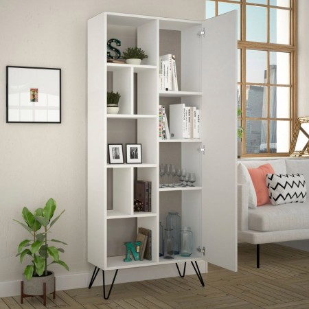 Libreria Bianca Moderna Scaffale Rettangolare con 11 Vani in Legno