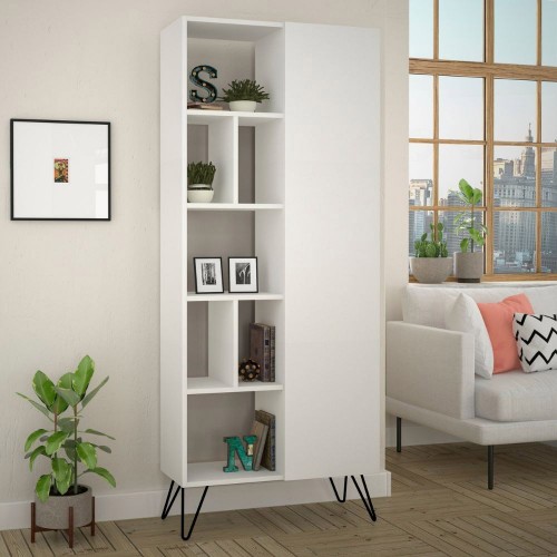Libreria Bianca Moderna Scaffale Rettangolare con 11 Vani in Legno