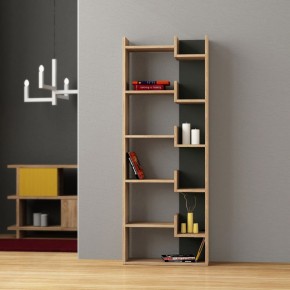Libreria Rovere ed Antracite Moderna Scaffale Rettangolare in Legno 2