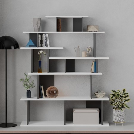 Libreria Design in Legno 120x29x149 cm Bianca e Antracite per Interni