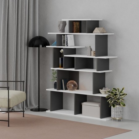 Libreria Design in Legno 120x29x149 cm Bianca e Antracite per Interni