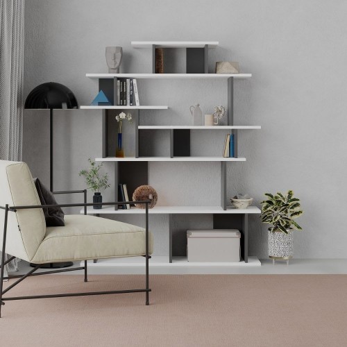 Libreria Design in Legno 120x29x149 cm Bianca e Antracite per Interni
