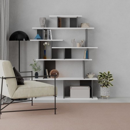 Libreria Design in Legno 120x29x149 cm Bianca e Antracite per Interni
