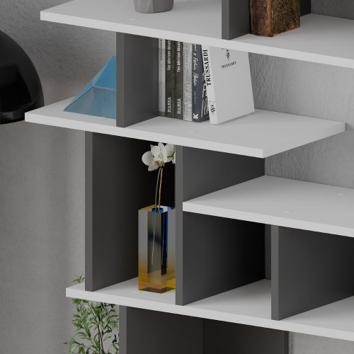 Libreria Design in Legno 120x29x149 cm Bianca e Antracite per Interni