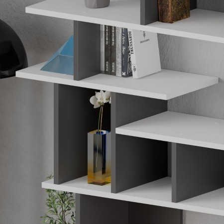 Libreria Design in Legno 120x29x149 cm Bianca e Antracite per Interni