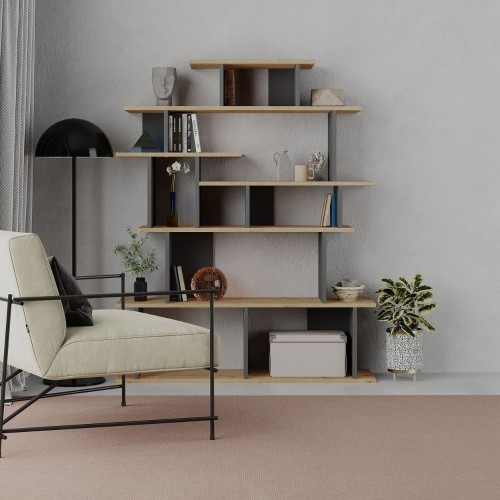 Libreria Design in Legno Rovere e Antracite per Salotto Ingresso Camera Ufficio