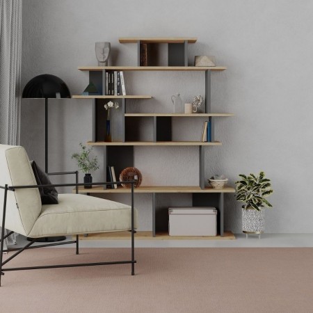 Libreria Design in Legno Rovere e Antracite per Salotto Ingresso Camera Ufficio